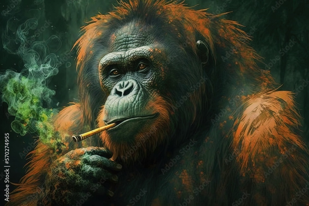 SMOKING ORANG UTAN, APE CASUALTIES, LEOPARD OFFICER, LIZARD RETREATING